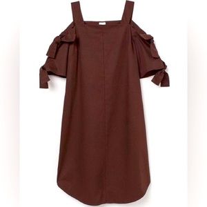100% cotton cold shoulder/off shoulder dress w/ tie bows on sleeves